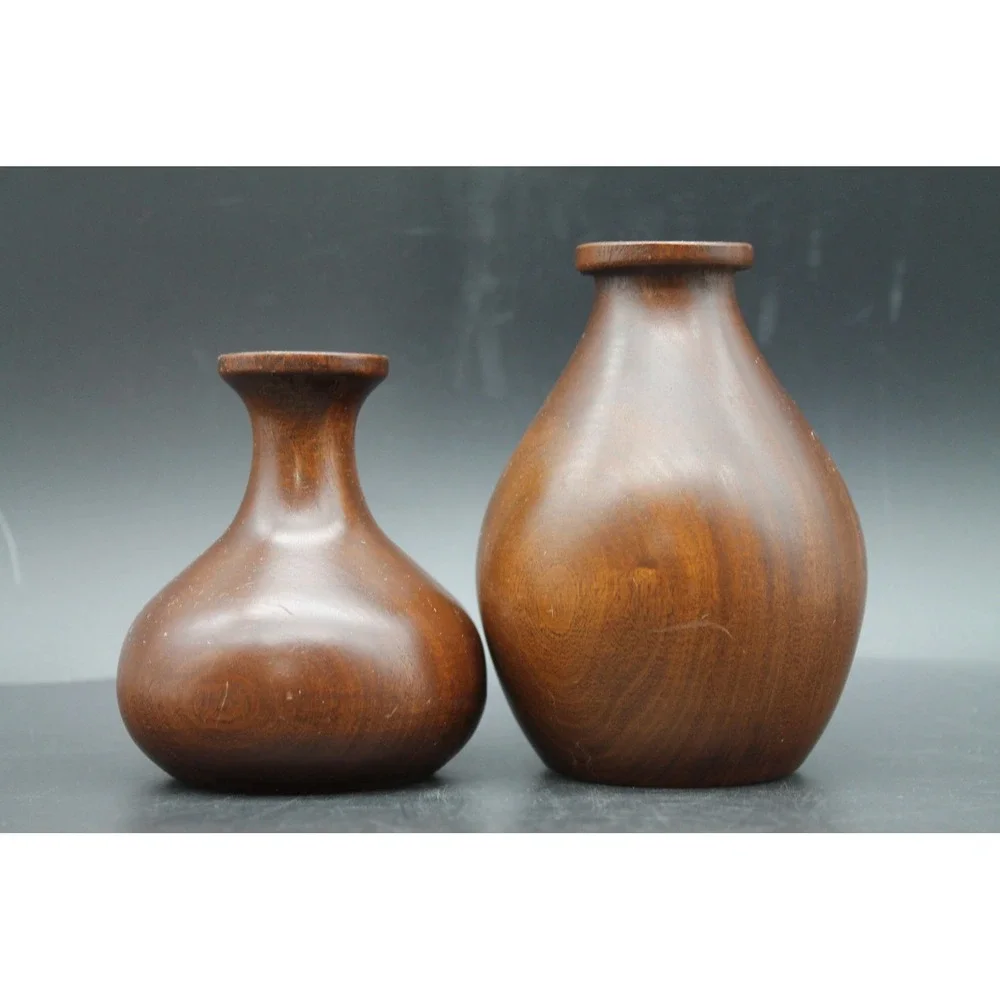 Vintage MCM Mid Century Modern Wood Candle Holders Set of 2 3.25